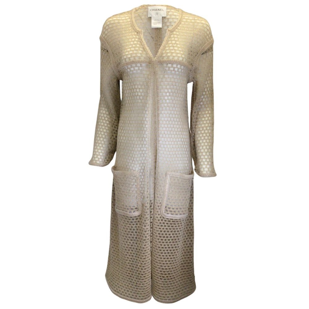 CHANEL BEIGE 2016 PARIS SEOUL LONG VINYL CARDIGAN / COAT